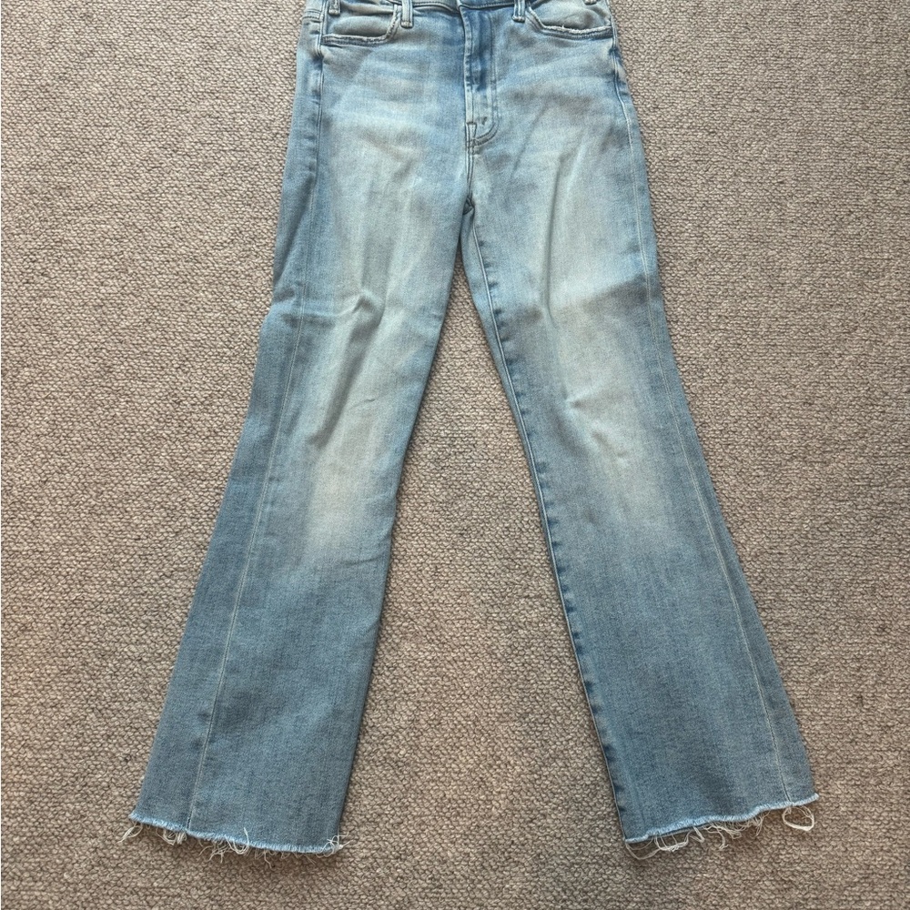 MOTHER Blue Flare & Wide Leg Jeans with Distressed Details